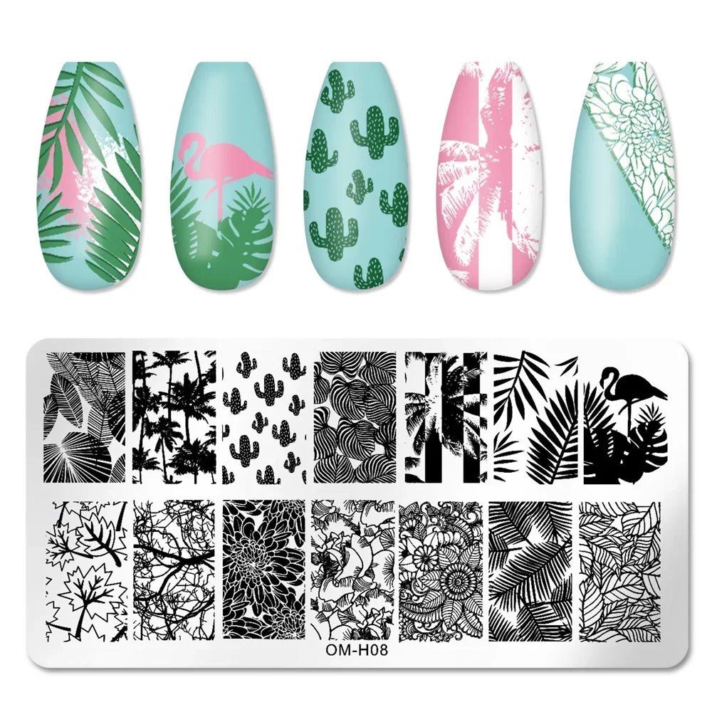 Snake Leopard Nail Templates Flower Leaf Heart Lace Pattern Nail Stamper Stencil Plates For Women Girls DIY Manicure Accessories