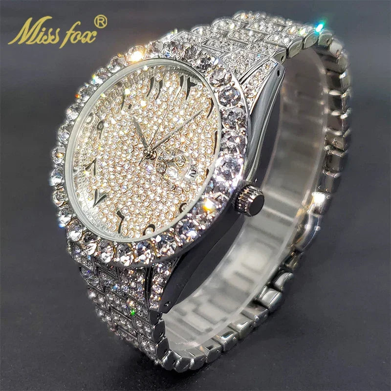Bling Moissanite SS Quartz Calendar Watch