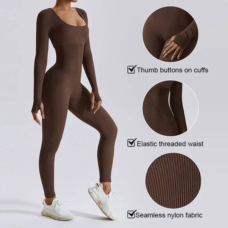 Long Sleeve Ribbed Yoga Jumpsuit
