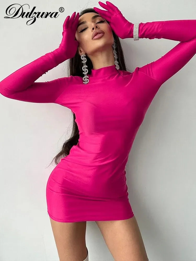 Modern Long Sleeve With Gloves Mini Bodycon Dress