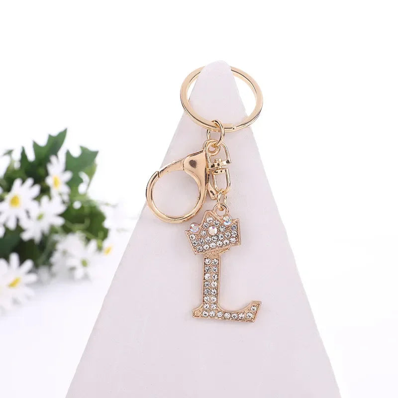 Luxury Crown 26 Letter Metal Keyring Fashion Rhinestone Keychain