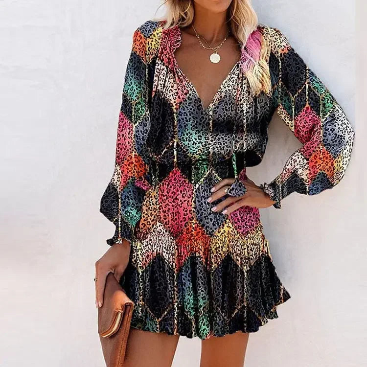 Spring Floral Lantern Sleeve Ruffle Mini Dress