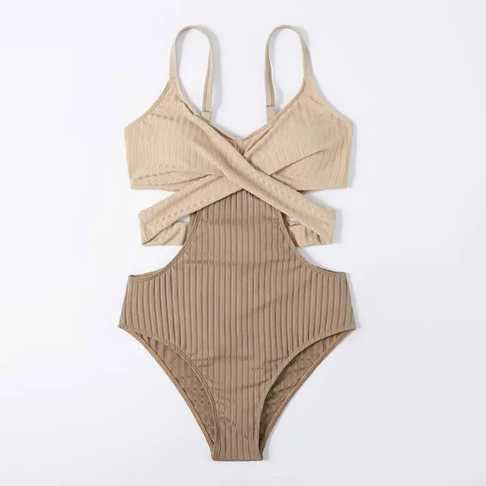 VigoBeviya 2023 Solid Patchwork Strapped Swimwear Women Sexy Hollow Push UP One Piece Swimsuit Monokini Backless Bathing Suit