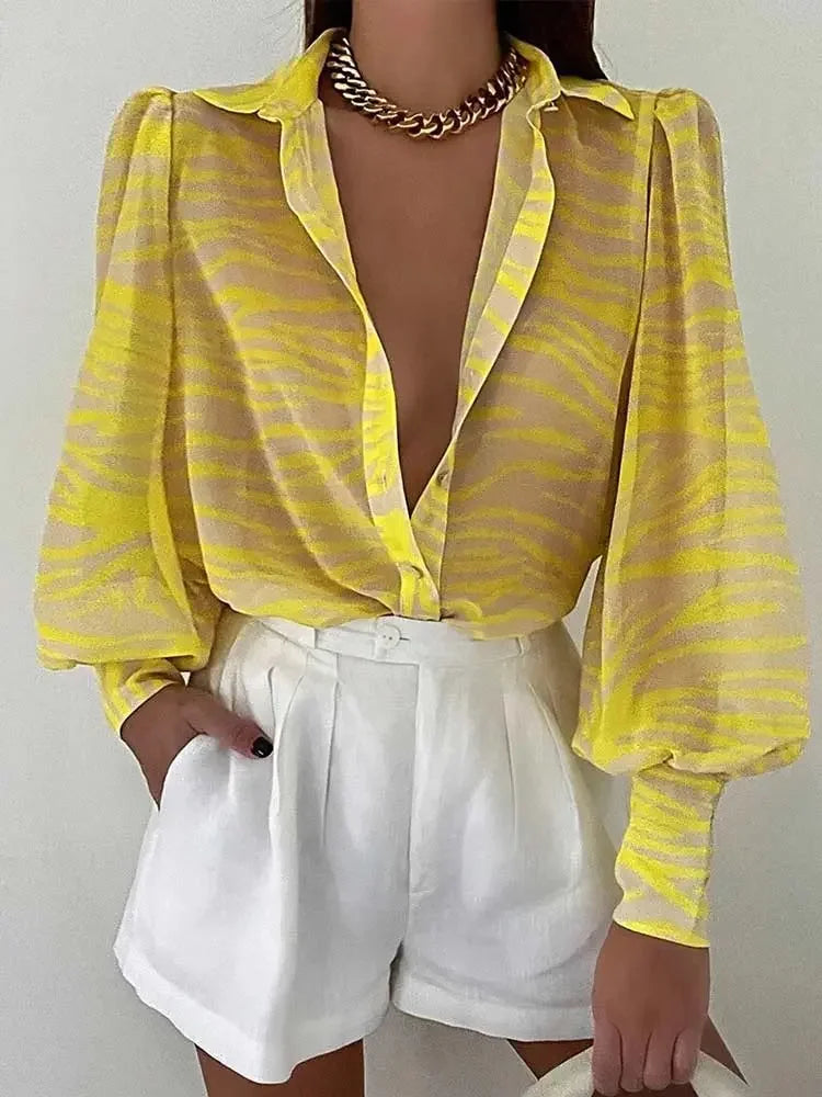 Women's Floral Print Puff Sleeve Shirt Female Elegant Casual V Neck Shirts 2023 Spring Summer Ladies Tops Blouses Vintage Blouse