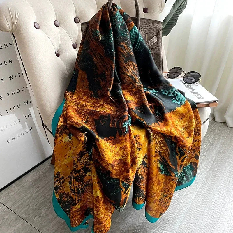 180*90cm Luxury Brand Women Summer Silk Scarves Shawl Lady Wrap Soft Female Europe Designer Beach Bandanna foulard muffler pareo