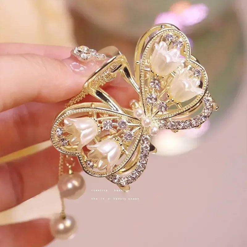 Luxury Flower Bowknot Hair Claw Women Crystal Alloy Tassel Hair Clips Girls Fashion Simplicity Shark Crab Clips Hair Accessoires