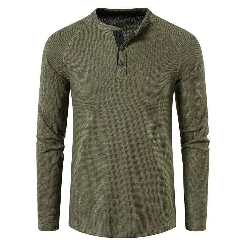 Fashion Waffle Cotton T Shirt Men 2023 Autumn New Slim Fit Long Sleeve Henley Tshirt Men Streetwear Casual Solid Color T-Shirt