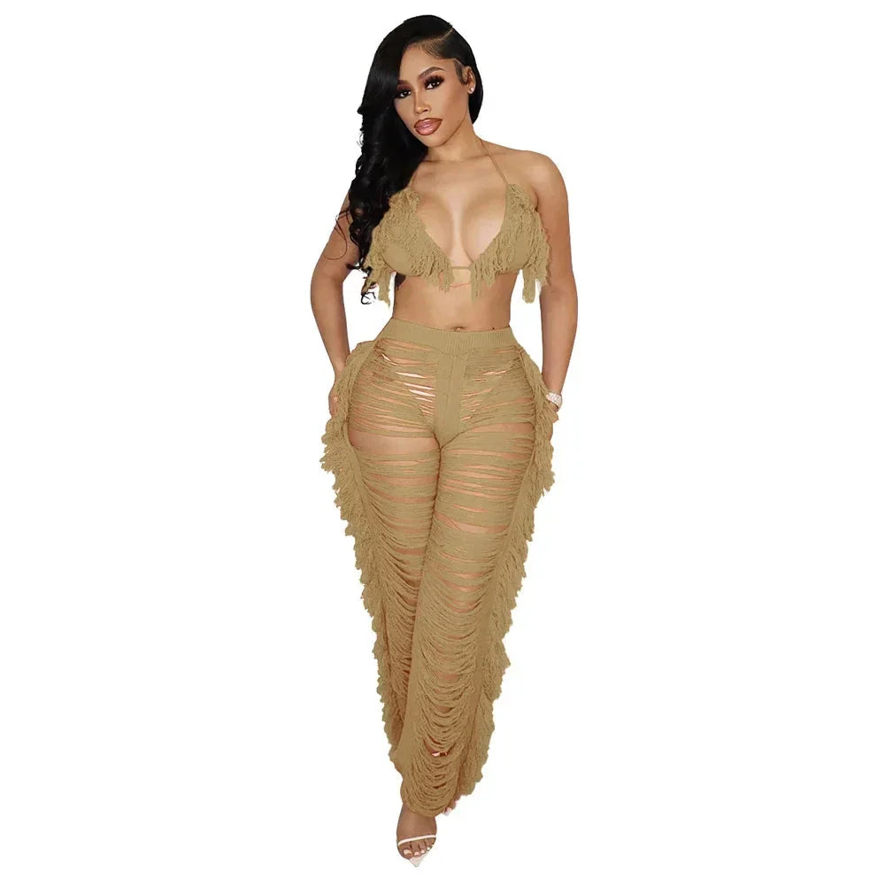 Maui Crochet Halter Crop Top & Pants Beach Set
