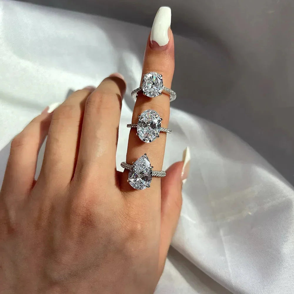 WUIHA New 925 Sterling Silver Oval Pear Cut 5CT/7CT/8CT White Sapphire Created Moissanite Diamonds Ring for Women Gift Wholesale