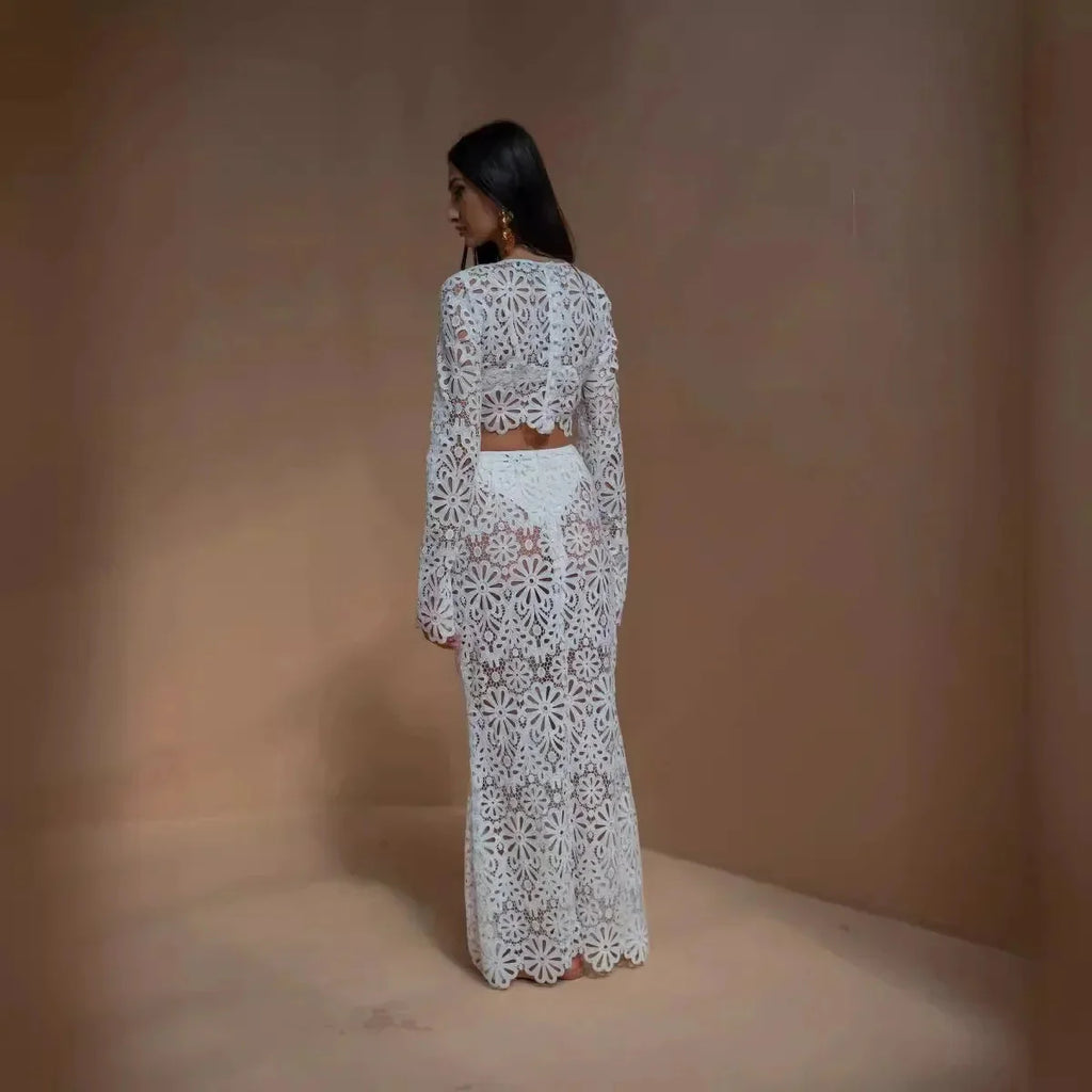 Boho Tribe Long Sleeve Lace Top & Skirt Set