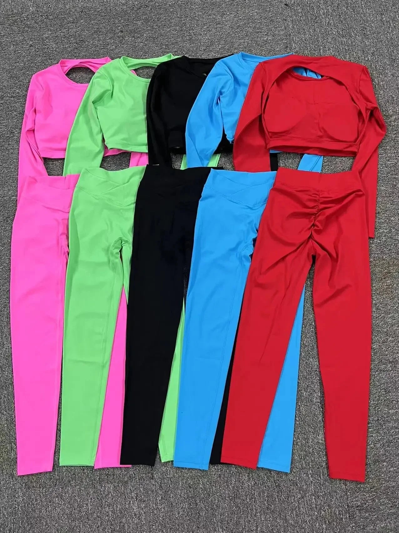Seamless Backless Yoga Sets Sports Fitness High Waist Hip-lifting Trousers Long-Sleeved Suit Workout Gym Leggings Set for Women