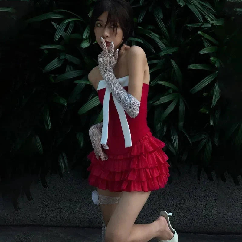 LUX IN LOVE Red Strapless Top & Skirt Set