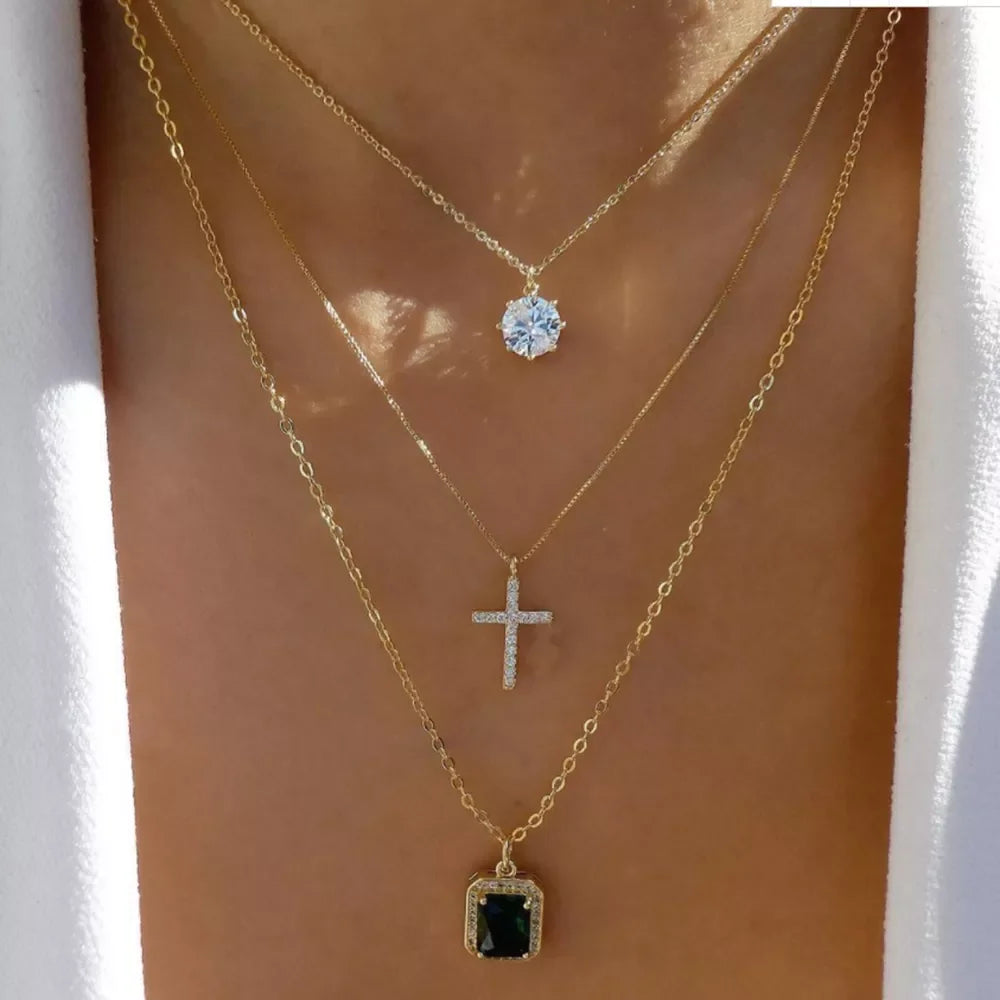 Boho Multi-Layer Crystal Pendant Necklaces