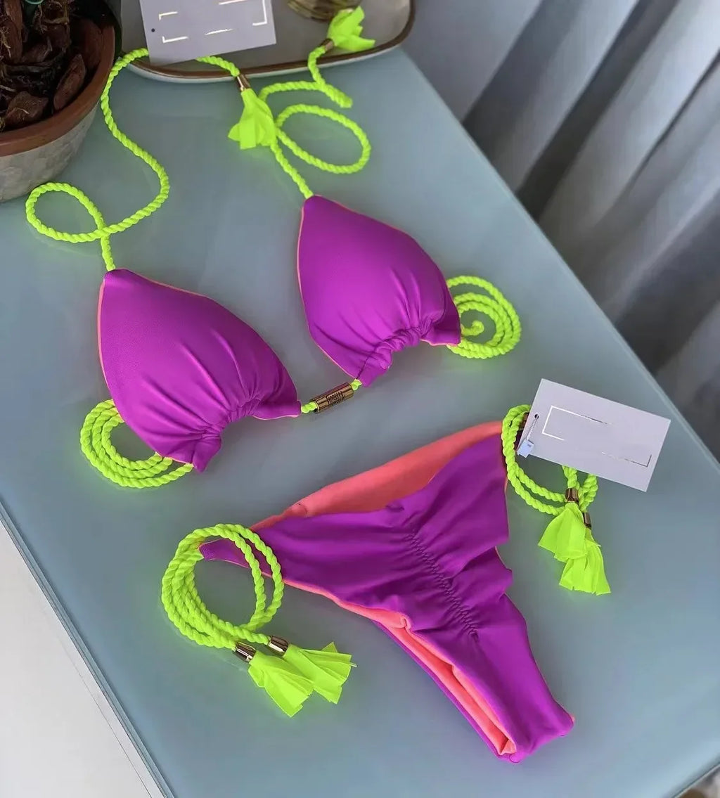 New Women Bikini Backless Rope Triangle Swimsuit Multicolor Swimsuit