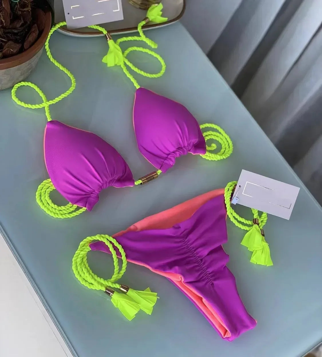 New Women Bikini Backless Rope Triangle Swimsuit Multicolor Swimsuit