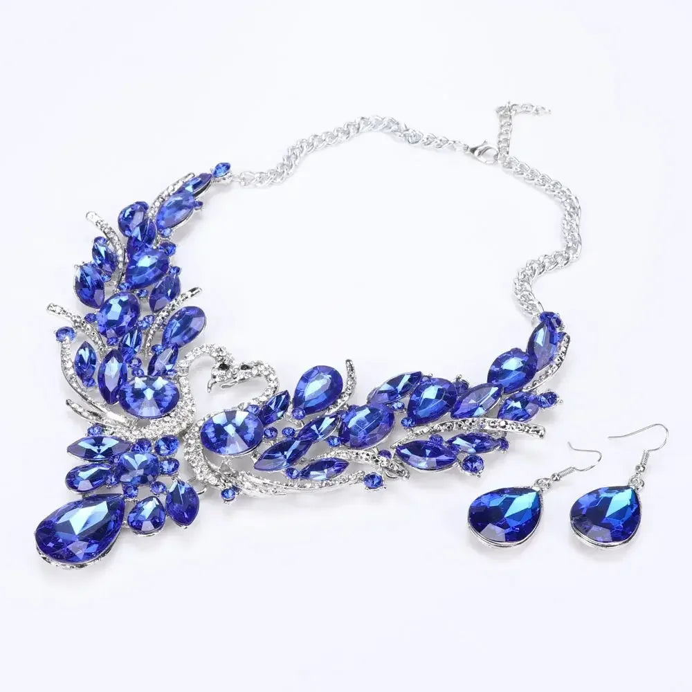 Crystal Bridal Jewelry Sets Gold Color Swan Pendant Necklace Women Gift Party Wedding Prom Necklace Earring Accessories