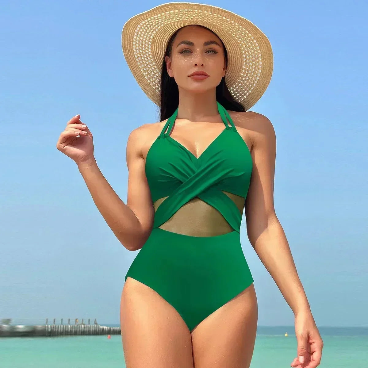 Bombshell Mesh V-neck Monokini Swimsuit