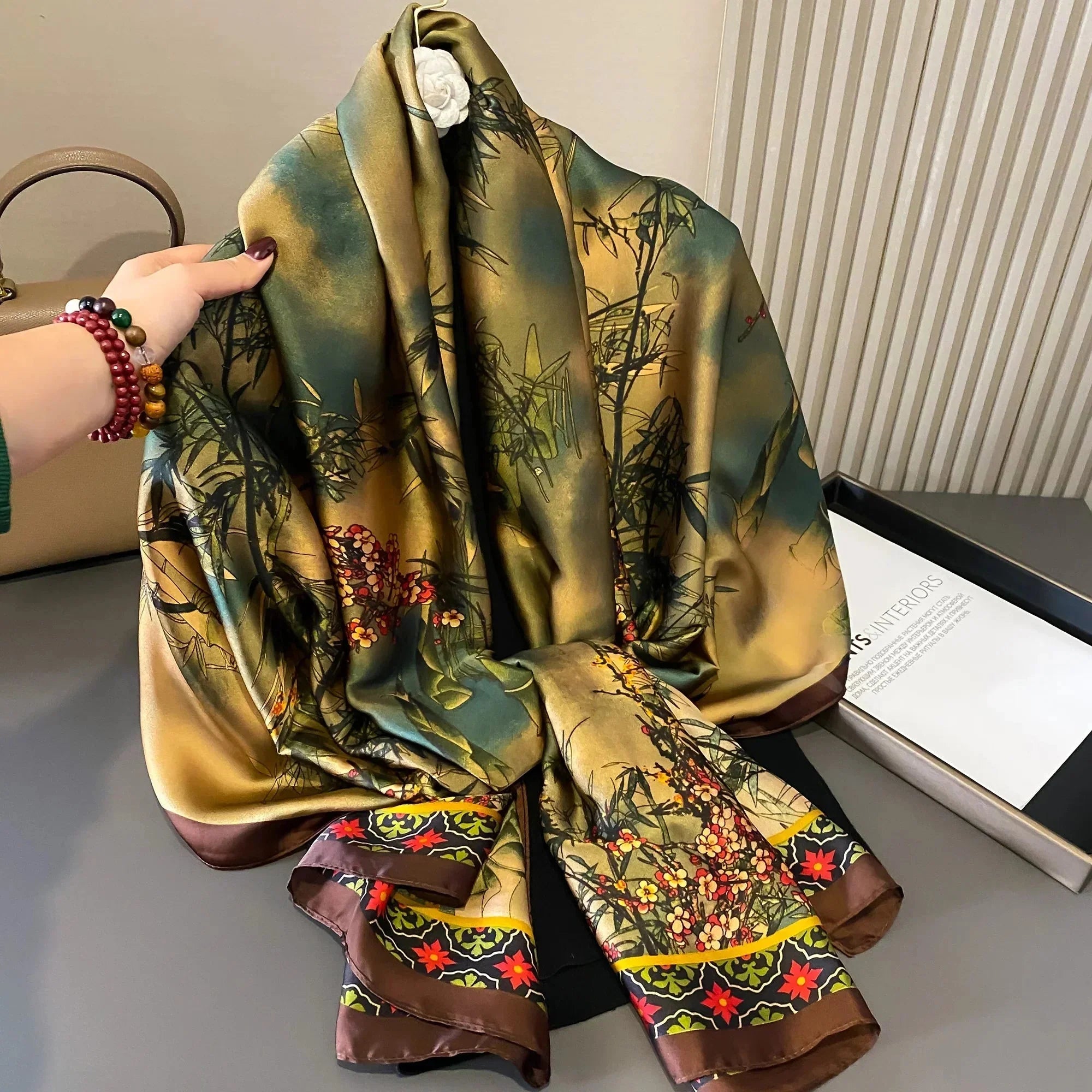 180*90cm Luxury Brand Women Summer Silk Scarves Shawl Lady Wrap Soft Female Europe Designer Beach Bandanna foulard muffler pareo