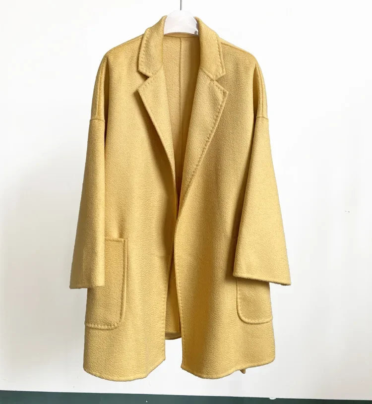 Brand high-end water corrugated double face cashmere coat Women 2022 loose lapel winter wool coat jacket