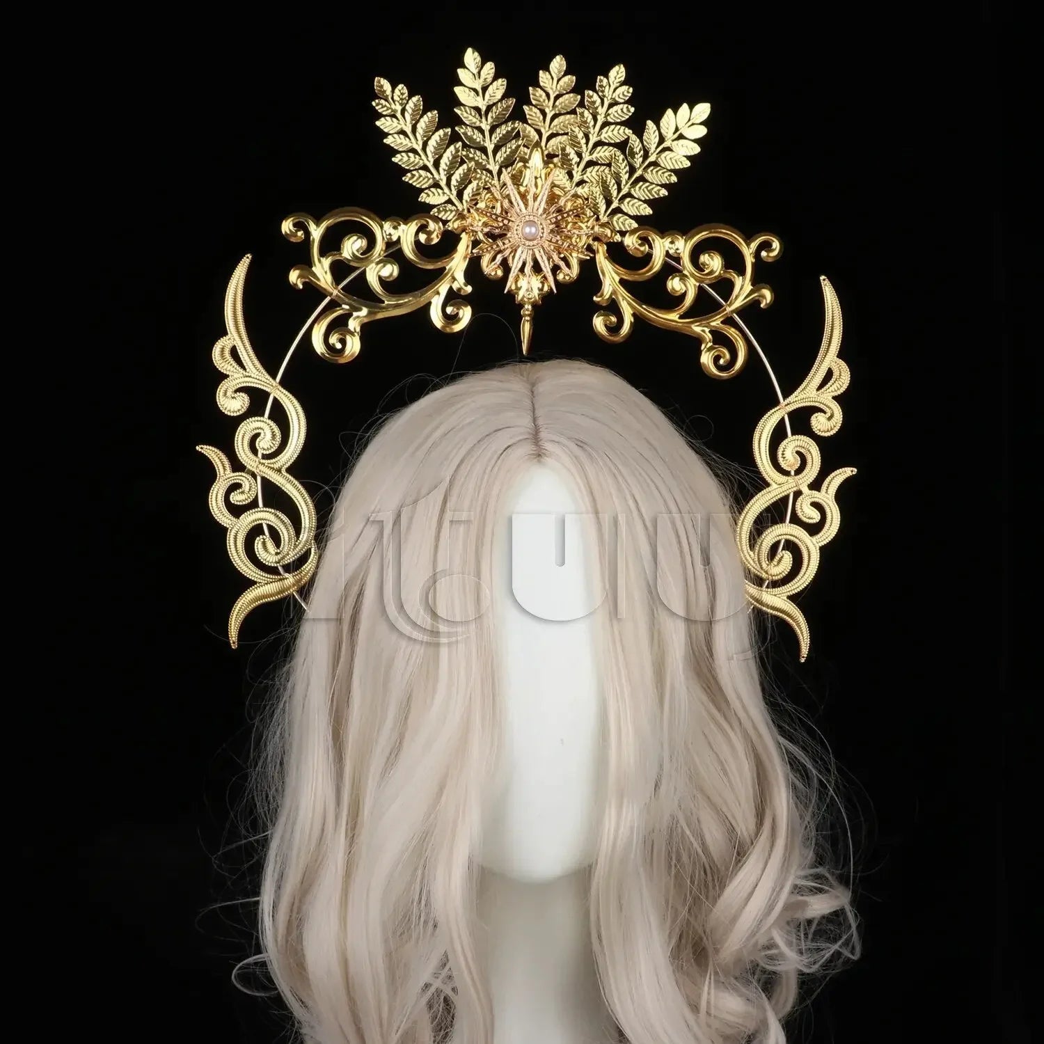 Sun Goddess Angel KC Halo Crown Headpiece Queen Anna Baroque Pearl Tiara Headband Lolita Collection Gothic Accessories