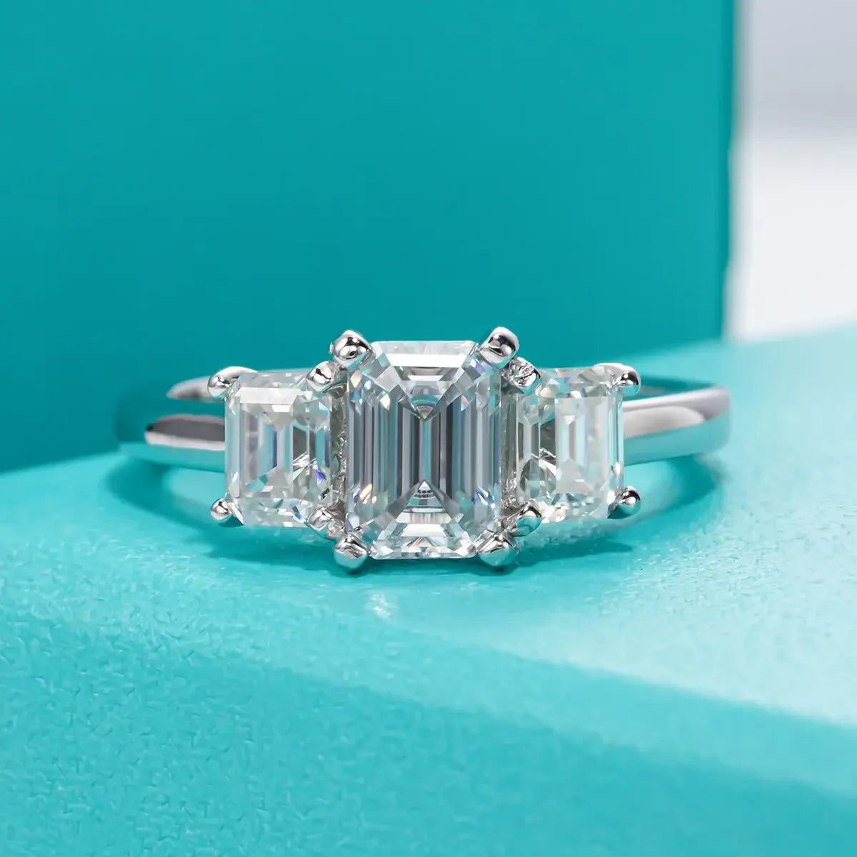 LUX 1.8ctw Emerald Cut D Color Moissanite Ring 18K Gold Plated 925 Sterling Silver