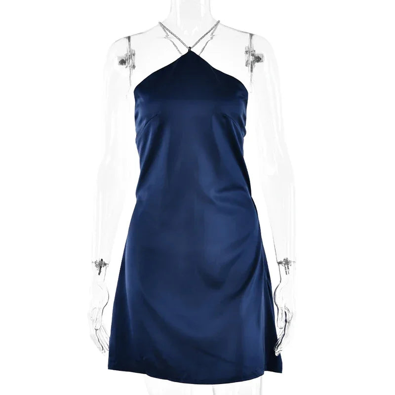 Criss Cross Backless Mini Satin Dress Black Draped Short Cocktail Prom Dress Sleeveless A-line Elegant And Pretty Women's Dresse