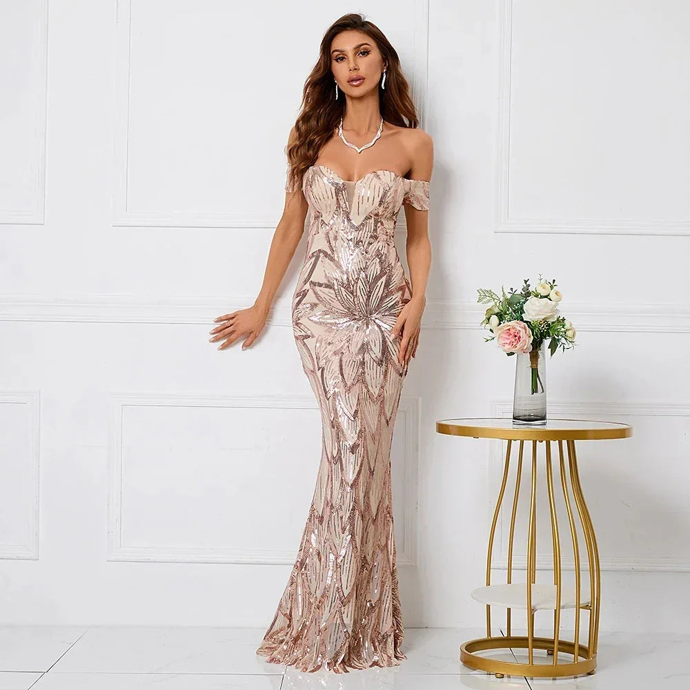 Strapless Sequin Party Maxi Dress