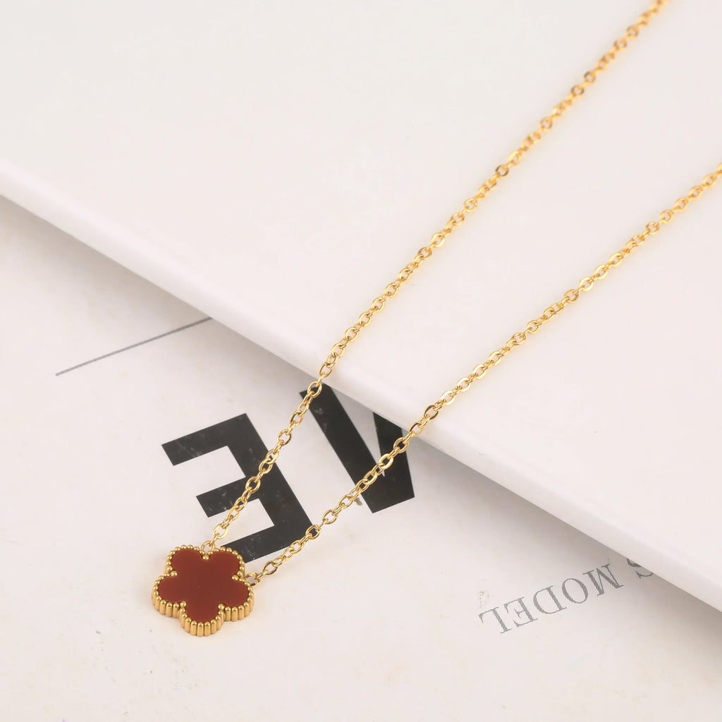 Stainless Steel Non Fading Minimalist Creative Plant Live Leaf Petal Flower Pendant Necklace Earrings Bracelet Jewelry Set