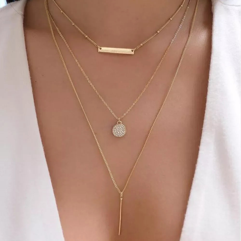 Boho Multi-Layer Crystal Pendant Necklaces