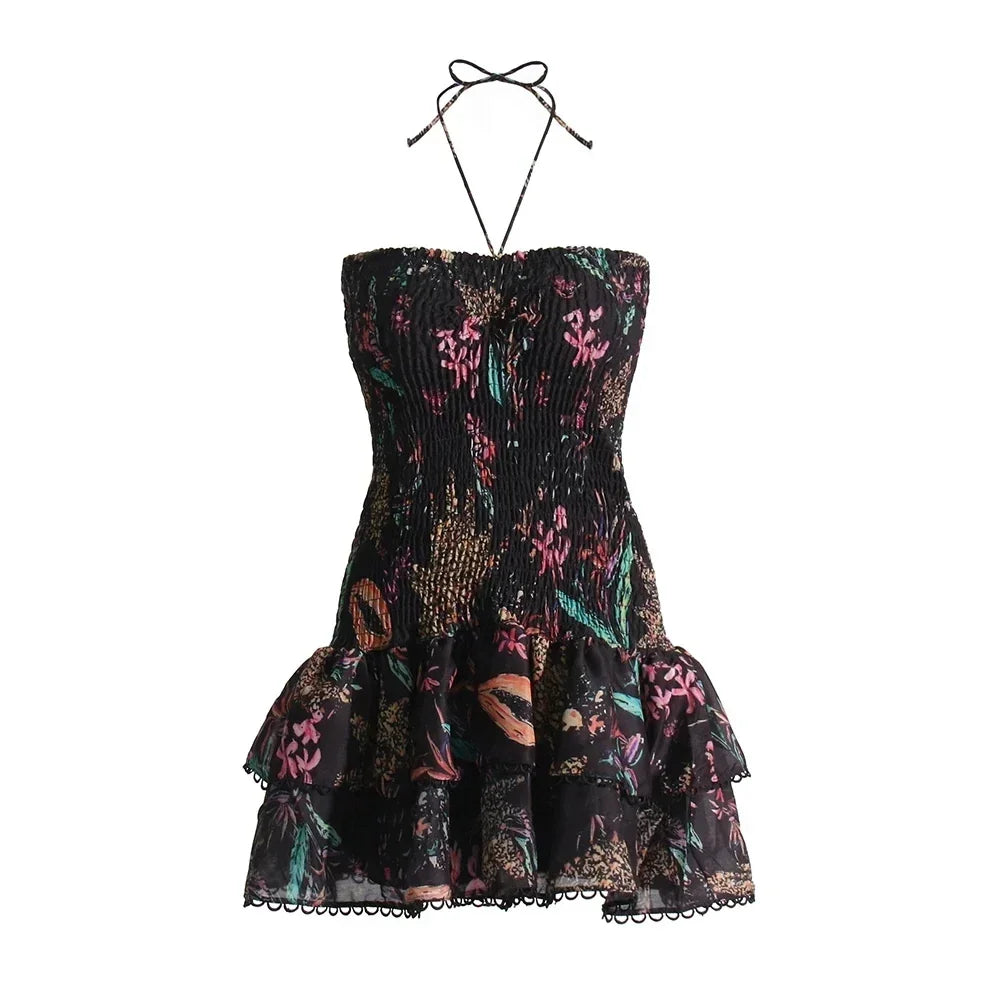 TWOTWINSTYLE Cut Out Layered Hem Sexy Dress For Women Strapless Sleeveless Off Shoulder High Waist Mini Dresses Female Clothing
