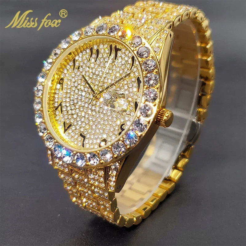 Bling Moissanite SS Quartz Calendar Watch