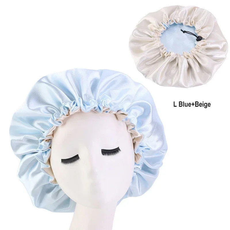 Reversible Satin Hair Caps Bonnets Double Layer Adjust Headwear Curly Hair Cover Hat For Sleeping Women Styling Accessories