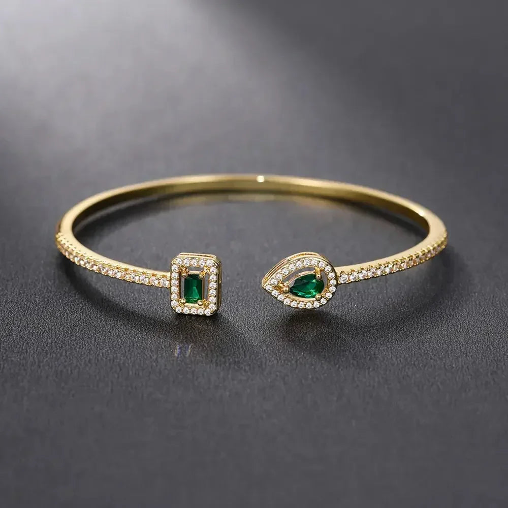 Luxury Green/White/Blue Cubic Zirconia Cuff Bracelet