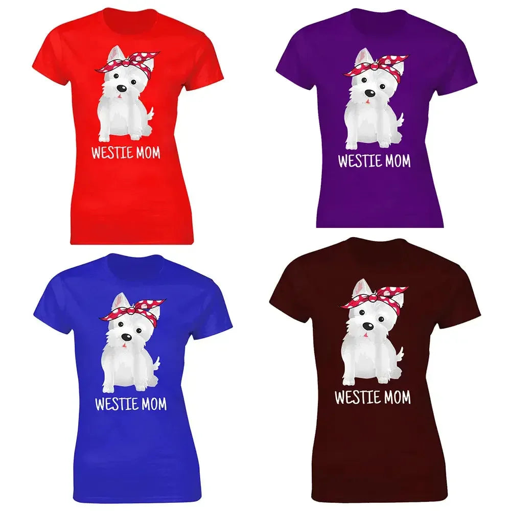Westie Mom West Highland White Terrier Dog Lovers Gift T Shirts Graphic Cotton Streetwear Short Sleeve T-shirt Women Clothing