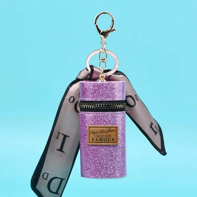 Creative Luxury Leather Plaid Mini Lipstick Bags Pendant Keychain Fashion Exquisite Storage Bag Keyring Female bag Car KeyChain