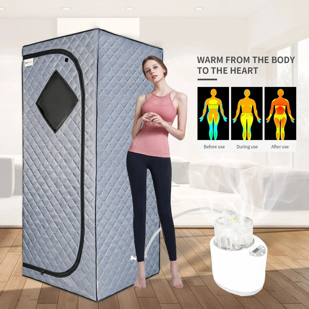 Portable Grey Home Sauna 1500W 4L Steam Pot With Folding Chair & Remote Control