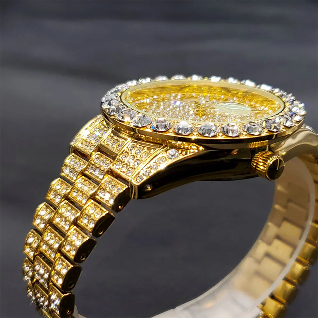 Bling Moissanite SS Quartz Calendar Watch