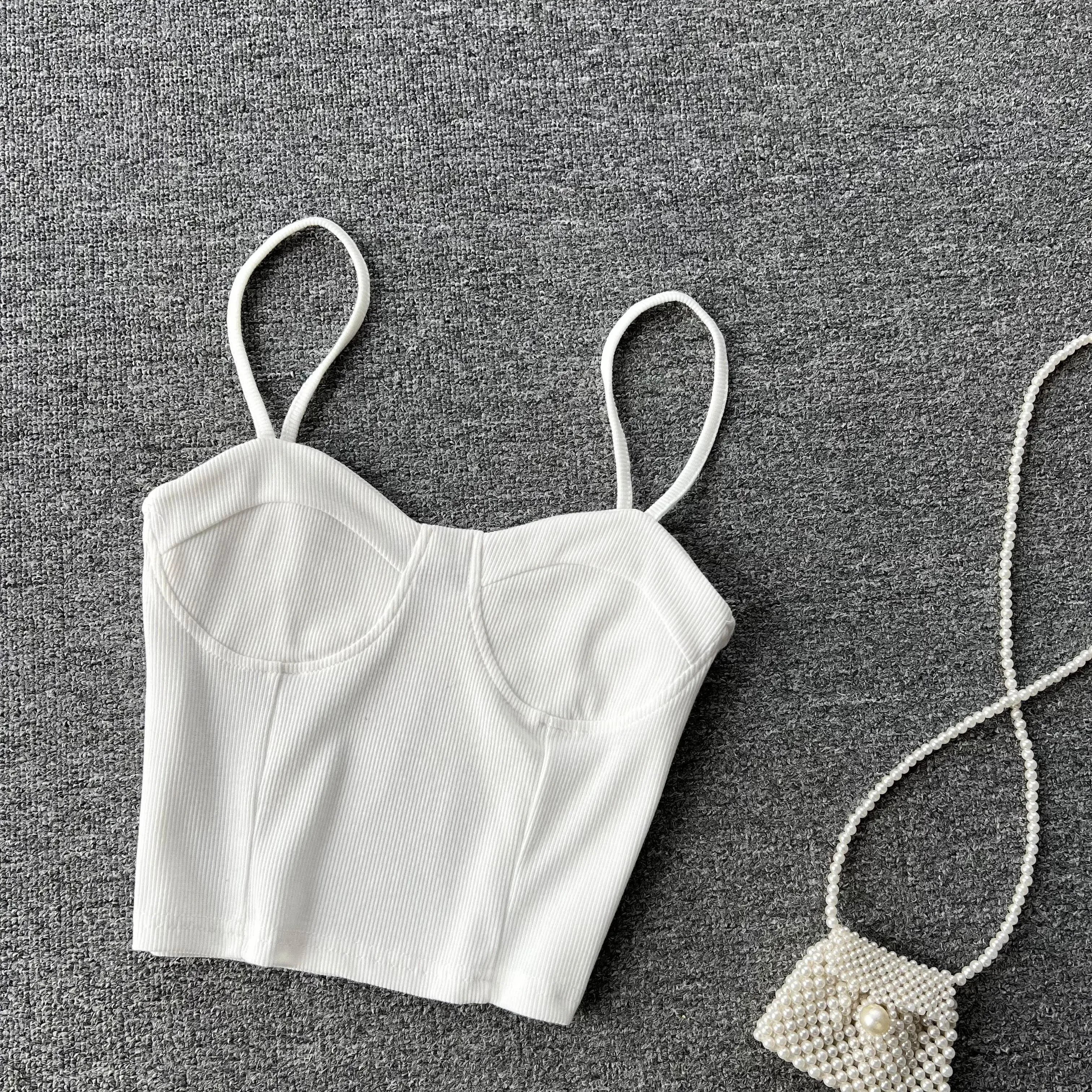 Strapless Western Style Skinny Tanks Camis for Women Summer Casual Solid Colours Female Corset Crop Tube Tops with Built In Bras