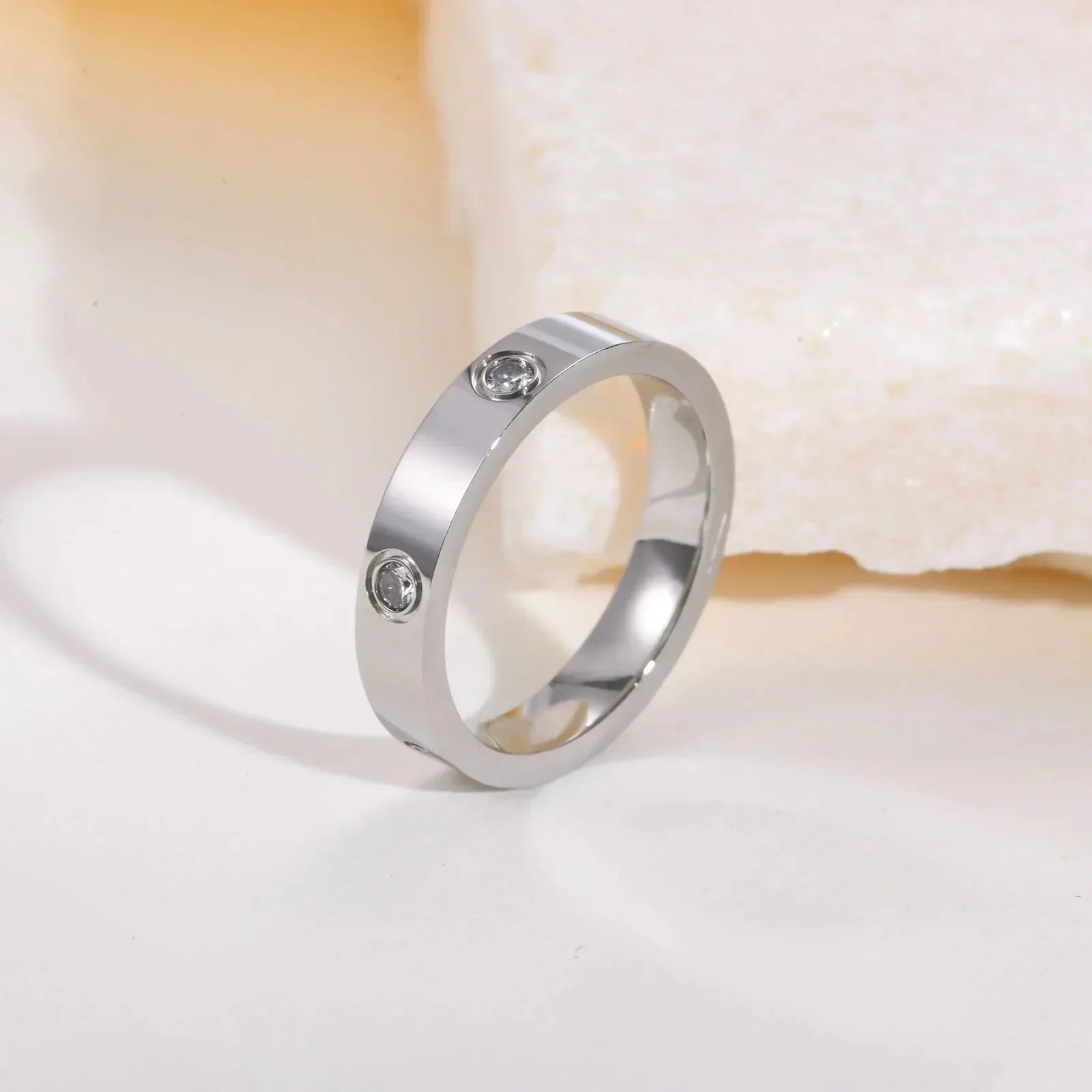 Dainty Cubic Zirconia Love Promise Rings For Women, Gold Plated Stainless Steel Wedding Band Jewelry To Girls Lover