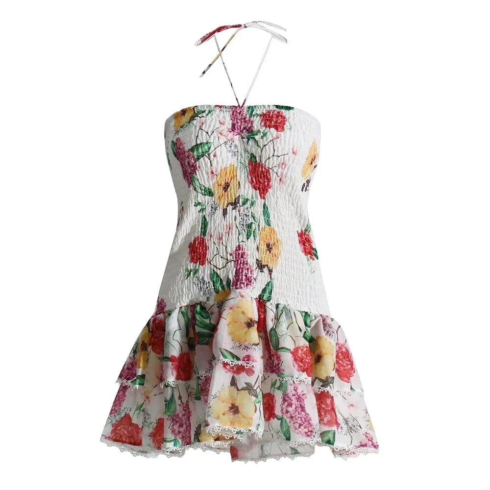 TWOTWINSTYLE Cut Out Layered Hem Sexy Dress For Women Strapless Sleeveless Off Shoulder High Waist Mini Dresses Female Clothing