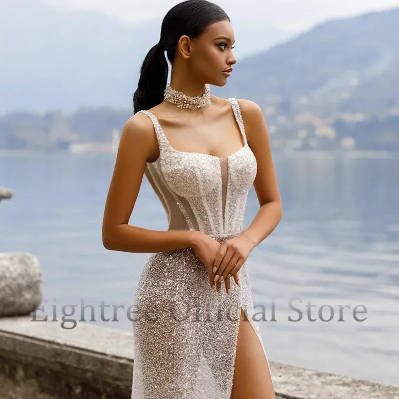 Mermaid Sweetheart Glitter High Split Bridal Dress