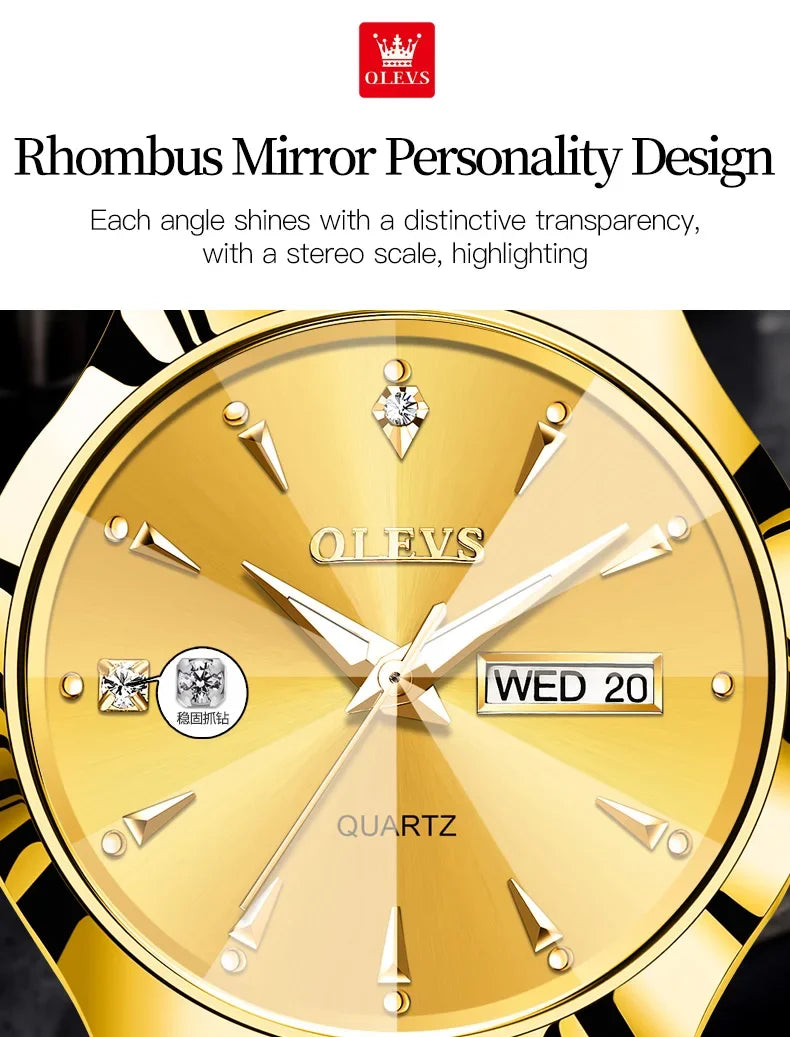 Tungsten Steel Luxury Waterproof Quartz Calendar Watch