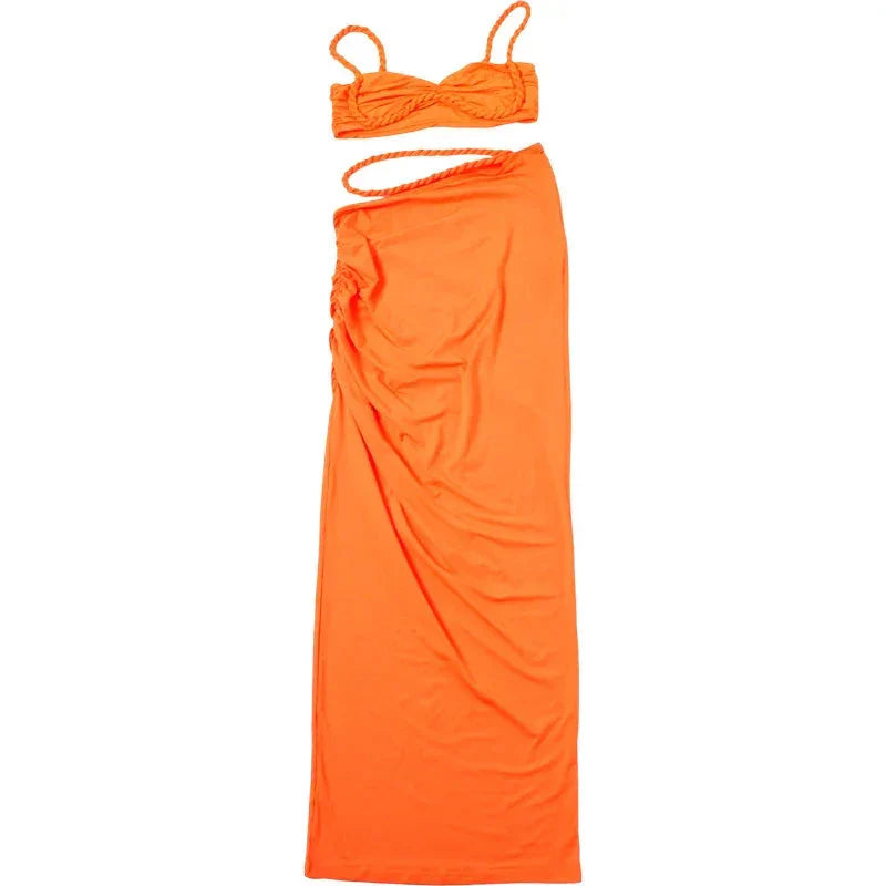 Spring Summer Women's Bikini Set 2 Piece High Waist Wrap Swimsuit Halter Wrap Swim Skirts + Suspender Bra Bathing Suit Beachwear