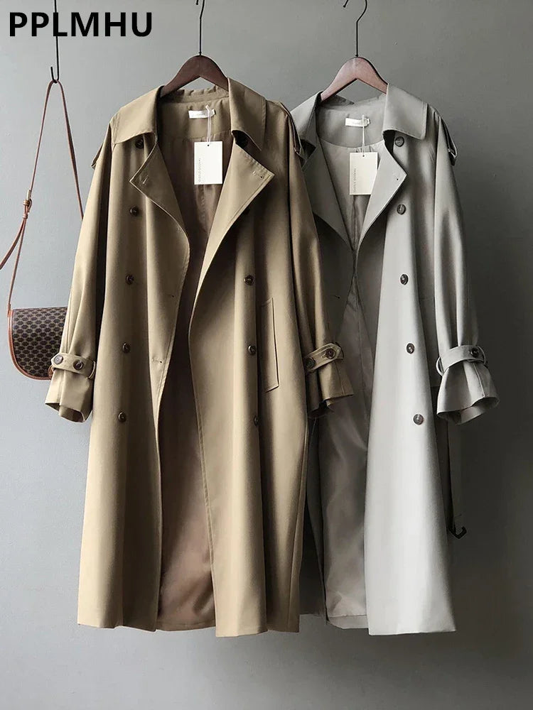 European Double Breasted Long Trench Coat