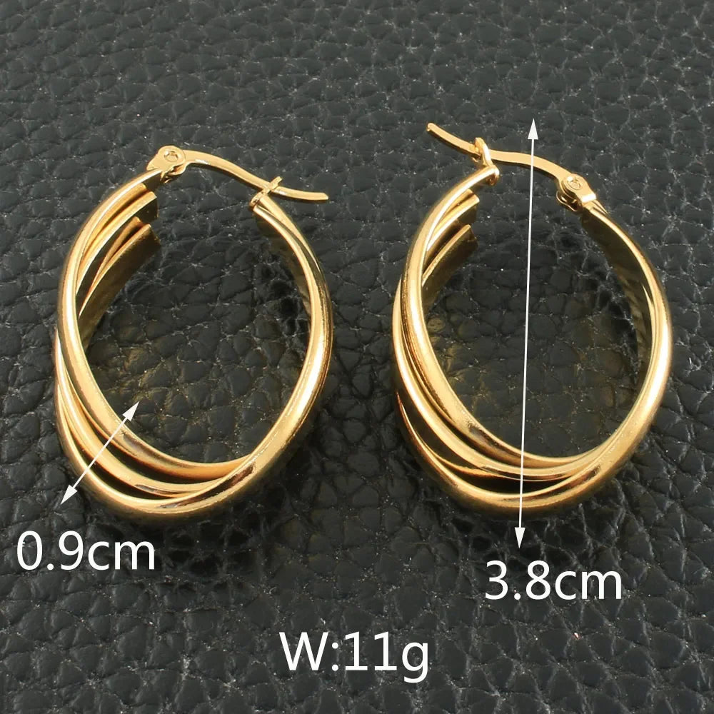 Newest Gold Color Fashion Stainless Steel Jewelry Simple Hoop Earrings Personality Bijoux En Acier Inoxydable Femme EFGZCBEP