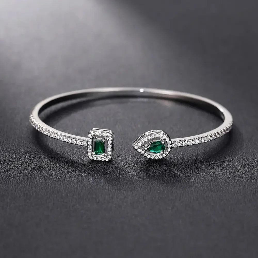 Luxury Green/White/Blue Cubic Zirconia Cuff Bracelet