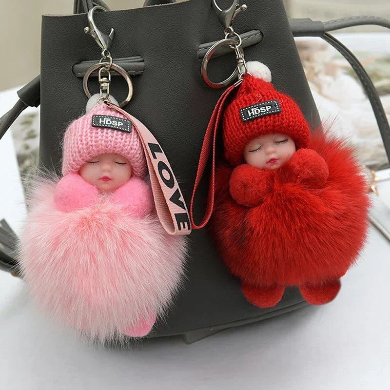 Pompom Sleeping Baby Keychain