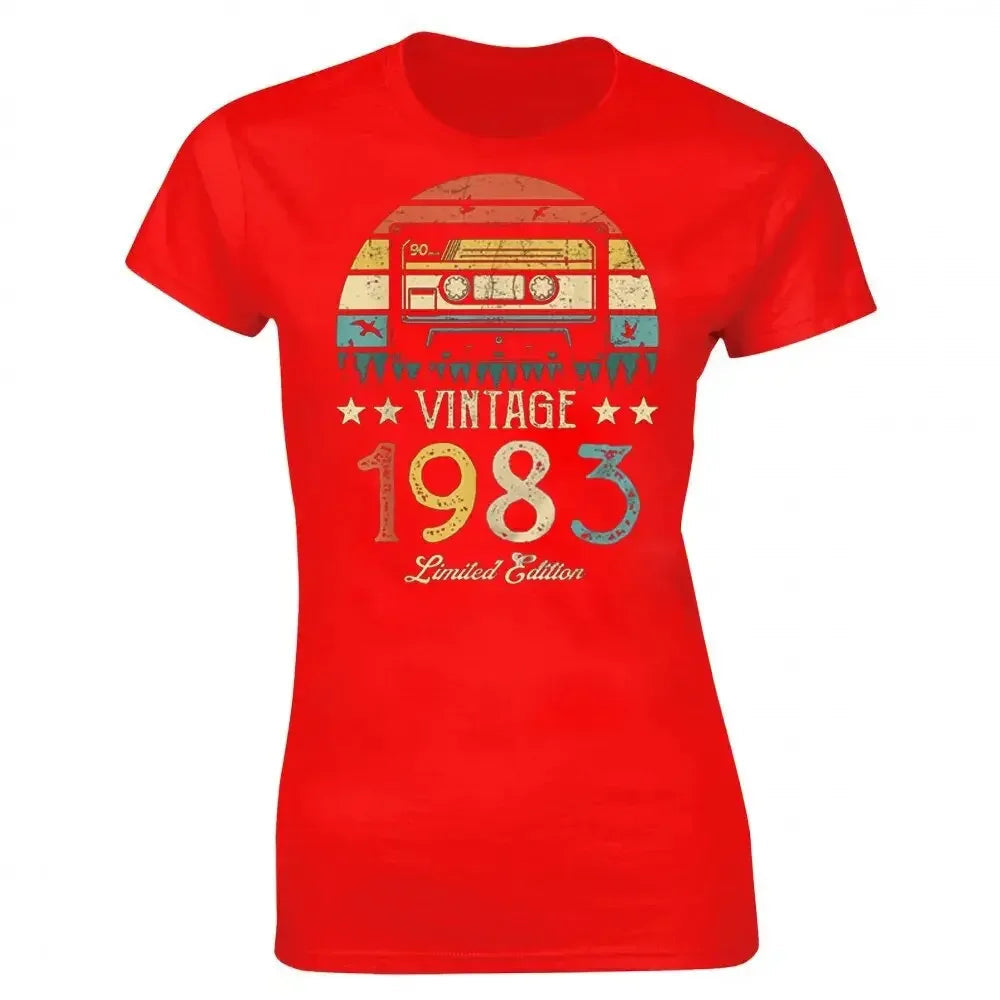 Vintage 1983 Limited Edition Retro Cassette Women T Shirt 40th 40 Years Old Birthday Party Girlfriend Gift Black T-shirt