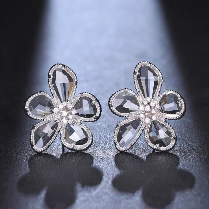 Retro Fashion High-grade Crystal Rose Earrings Women Zircon Ear Studs Wedding Jewelry Gifts
