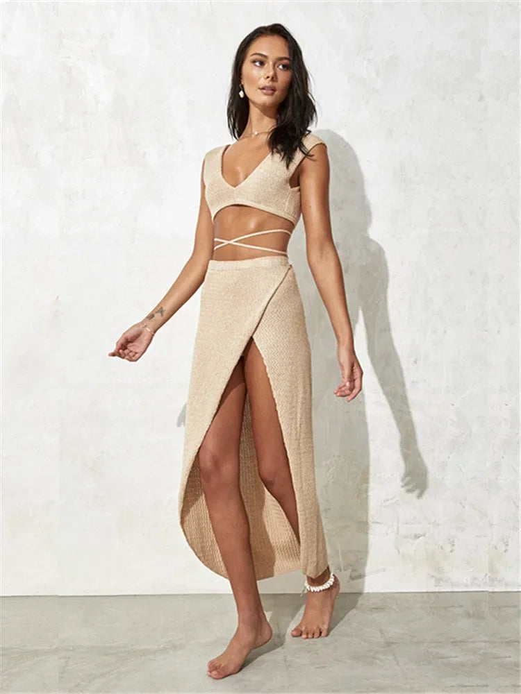 Summer Beach Bikini Top & Maxi Skirt